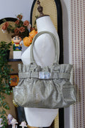 Sage Green Croc-Embossed Patent Leather Shoulder Bag