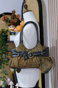 NINE WEST Brown Tapestry & Black Leather Bow Shoulder Bag