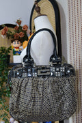 GUESS Beige & Black Monogram Jacquard Shoulder Bag