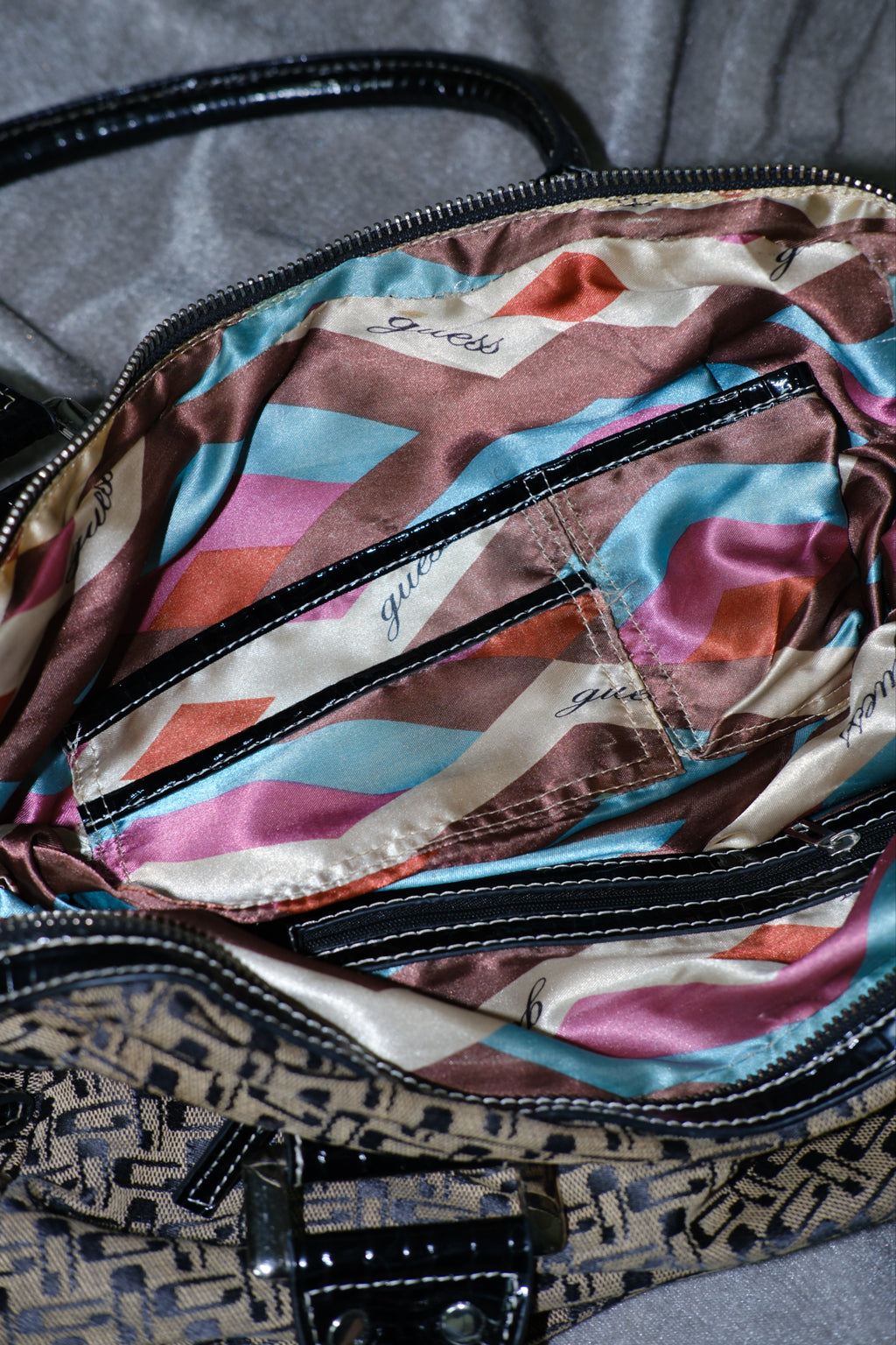 GUESS Beige & Black Monogram Jacquard Shoulder Bag