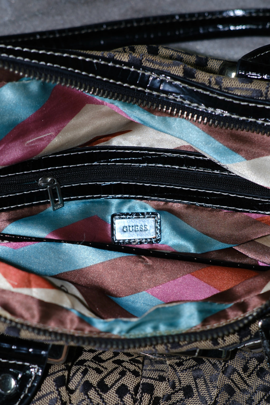 GUESS Beige & Black Monogram Jacquard Shoulder Bag
