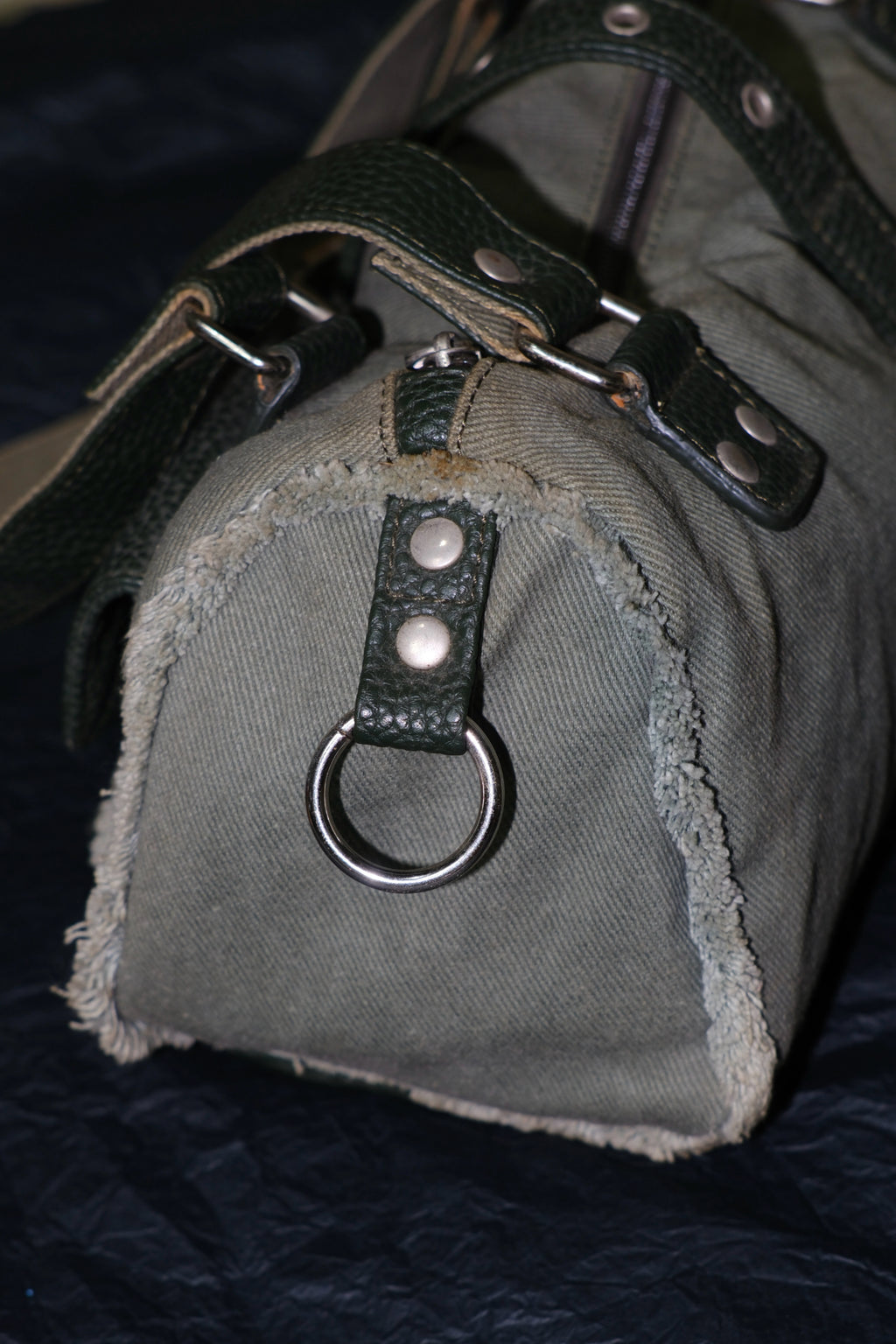 Dark Green Canvas & Leather Multi-Pocket Shoulder Bag