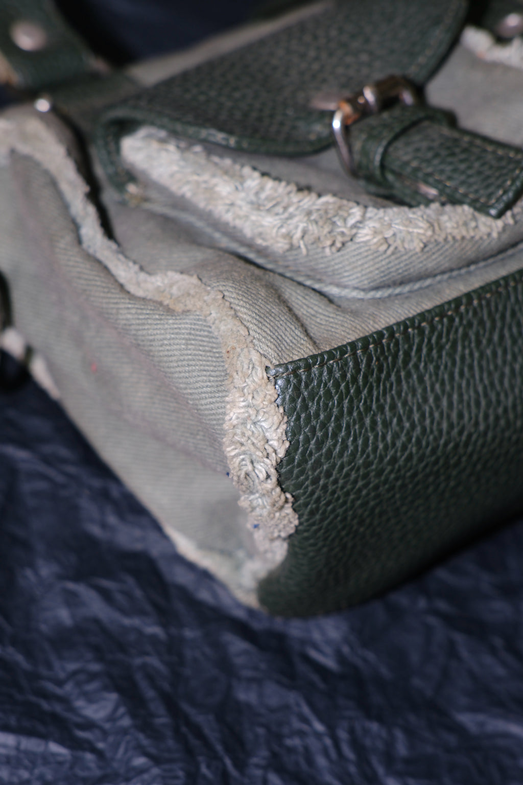 Dark Green Canvas & Leather Multi-Pocket Shoulder Bag