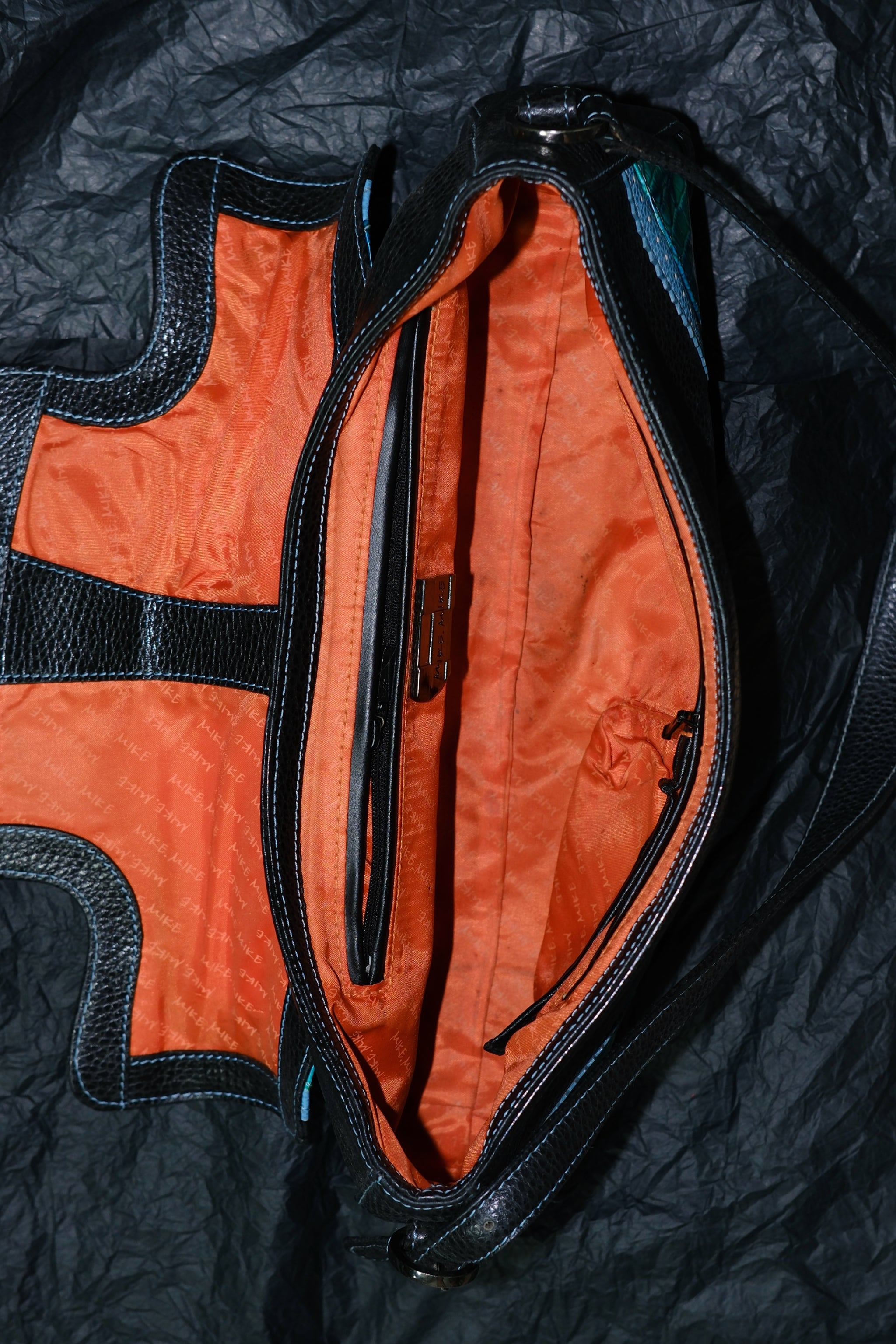 MIKE.MIKE Black Multicolor Patchwork Leather Shoulder Bag