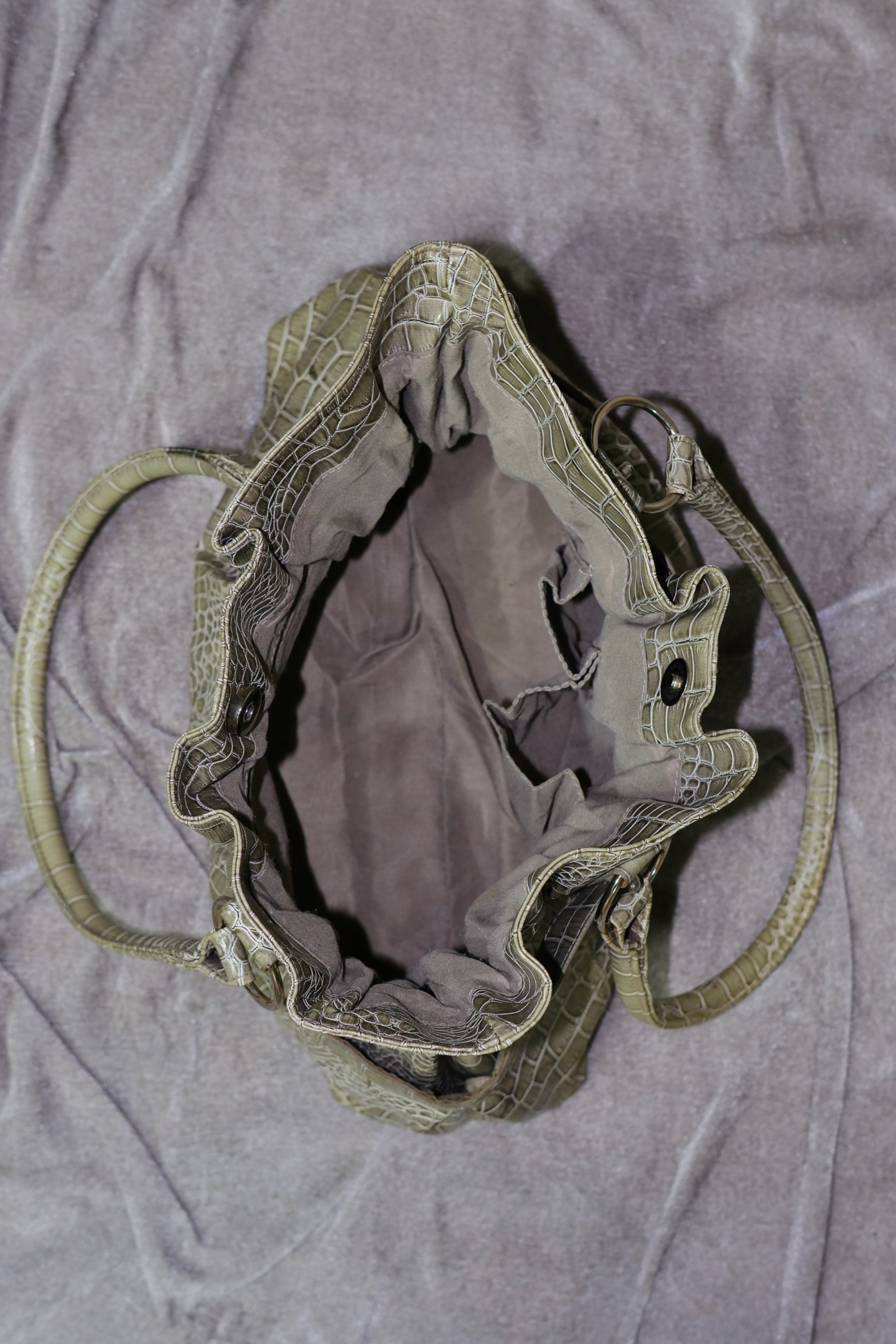 Sage Green Croc-Embossed Patent Leather Shoulder Bag