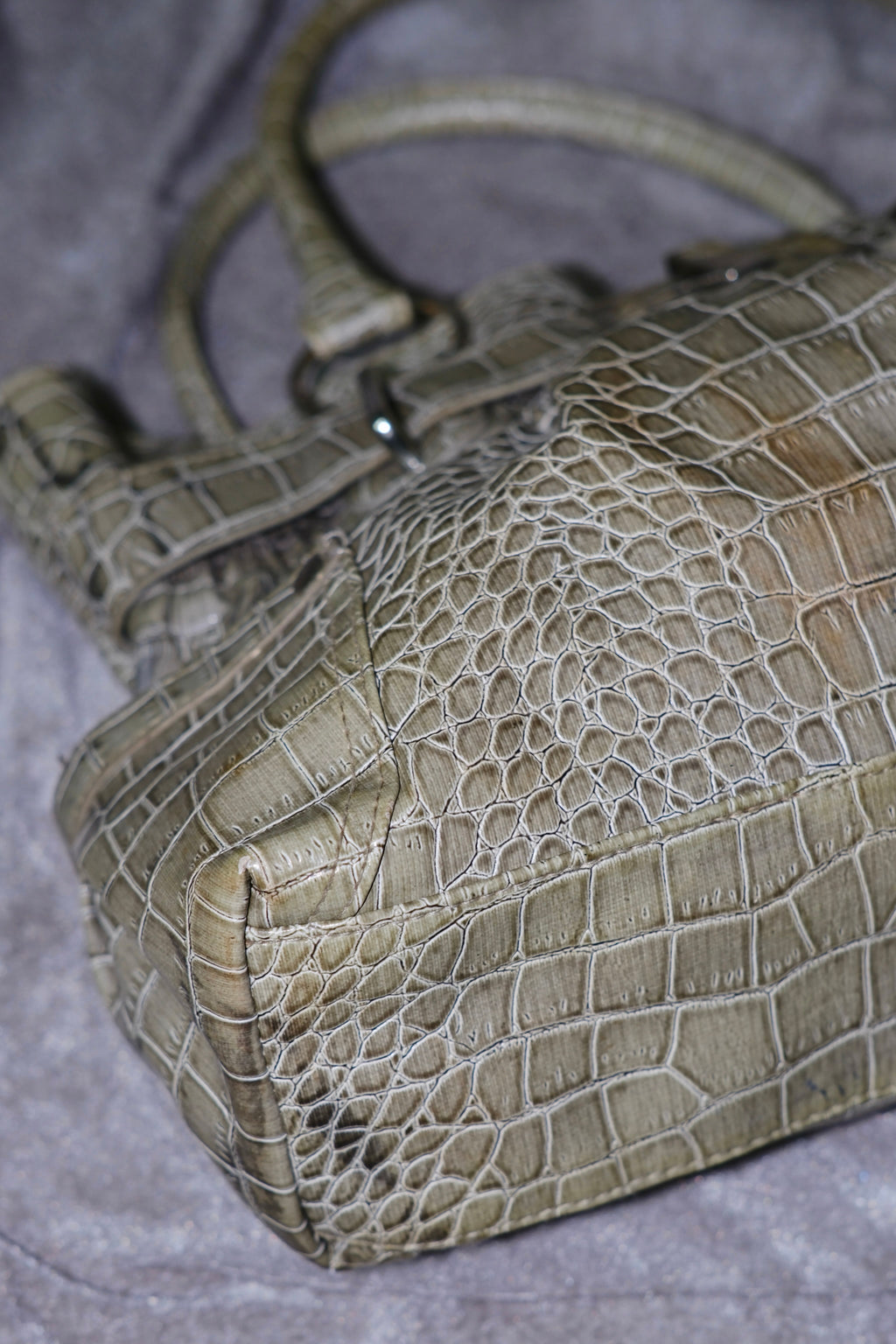 Sage Green Croc-Embossed Patent Leather Shoulder Bag