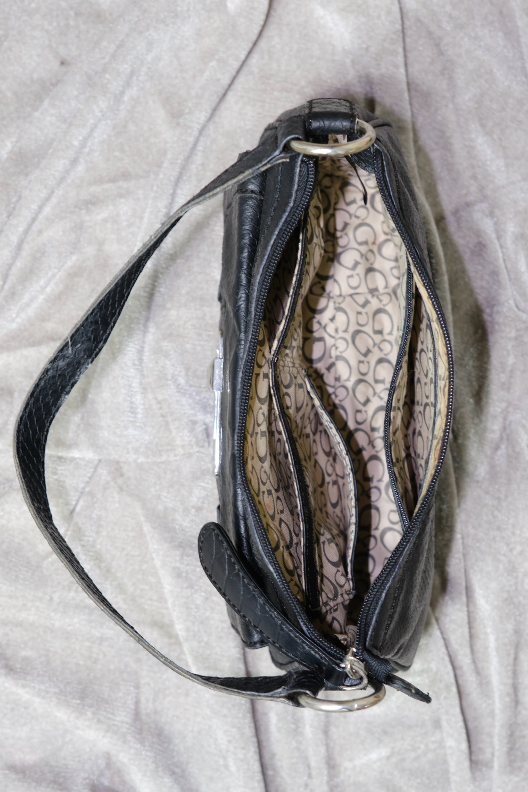 GUESS Black Faux Snake Skin Silver Buckle Purse