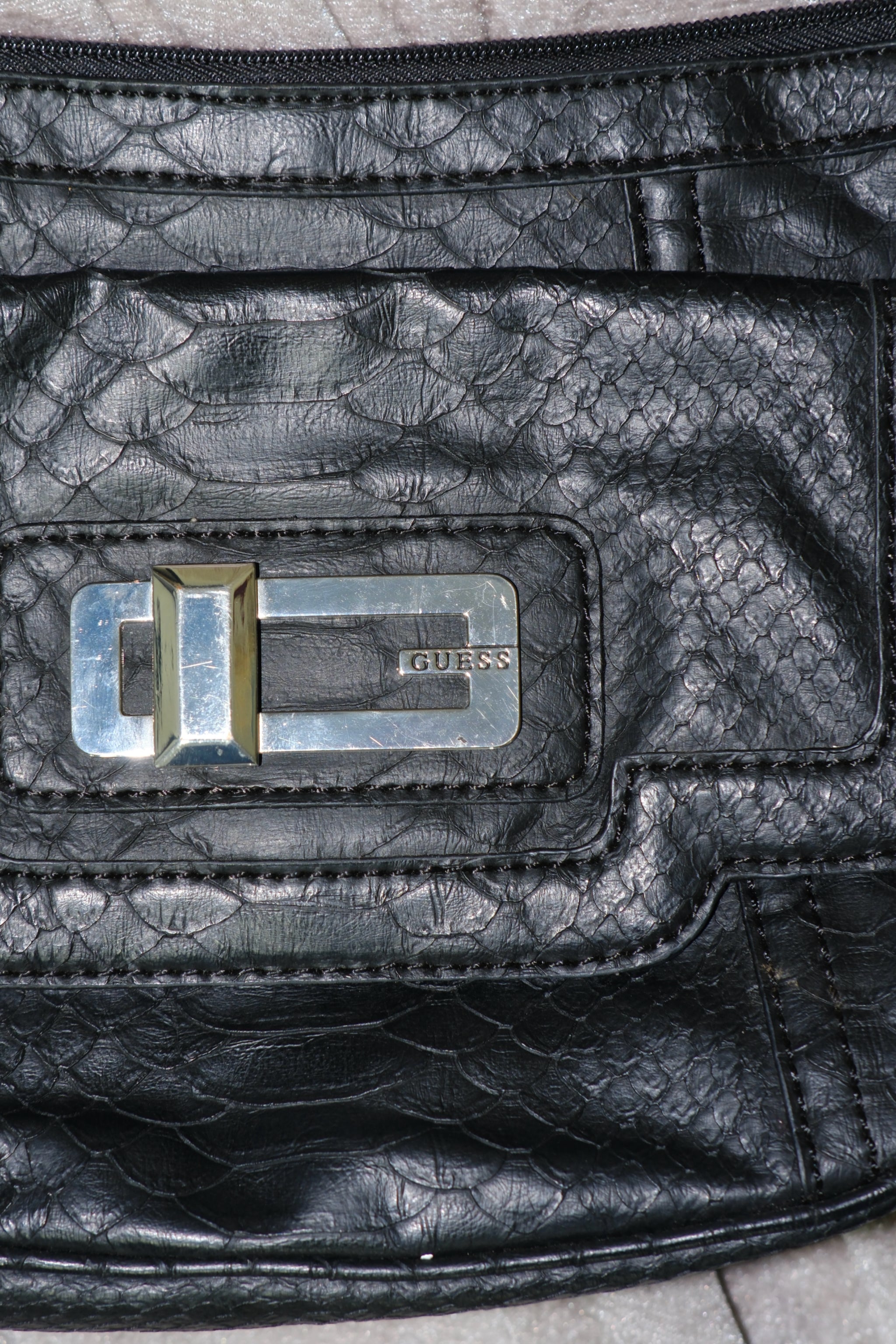 GUESS Black Faux Snake Skin Silver Buckle Purse