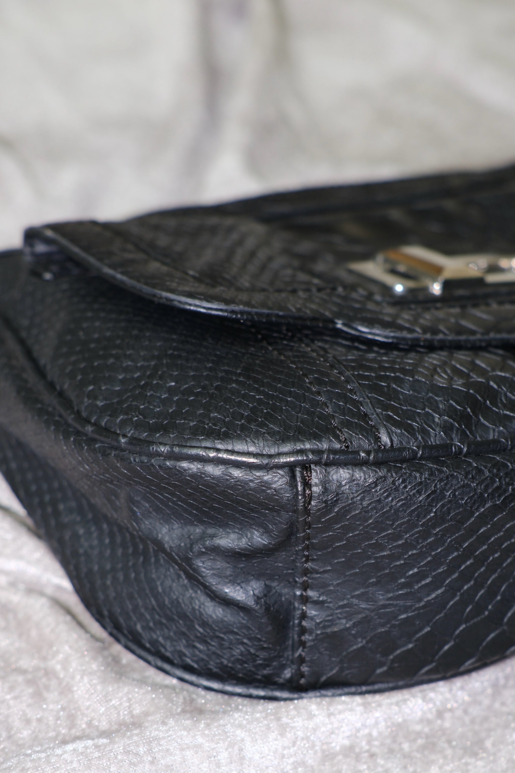 GUESS Black Faux Snake Skin Silver Buckle Purse