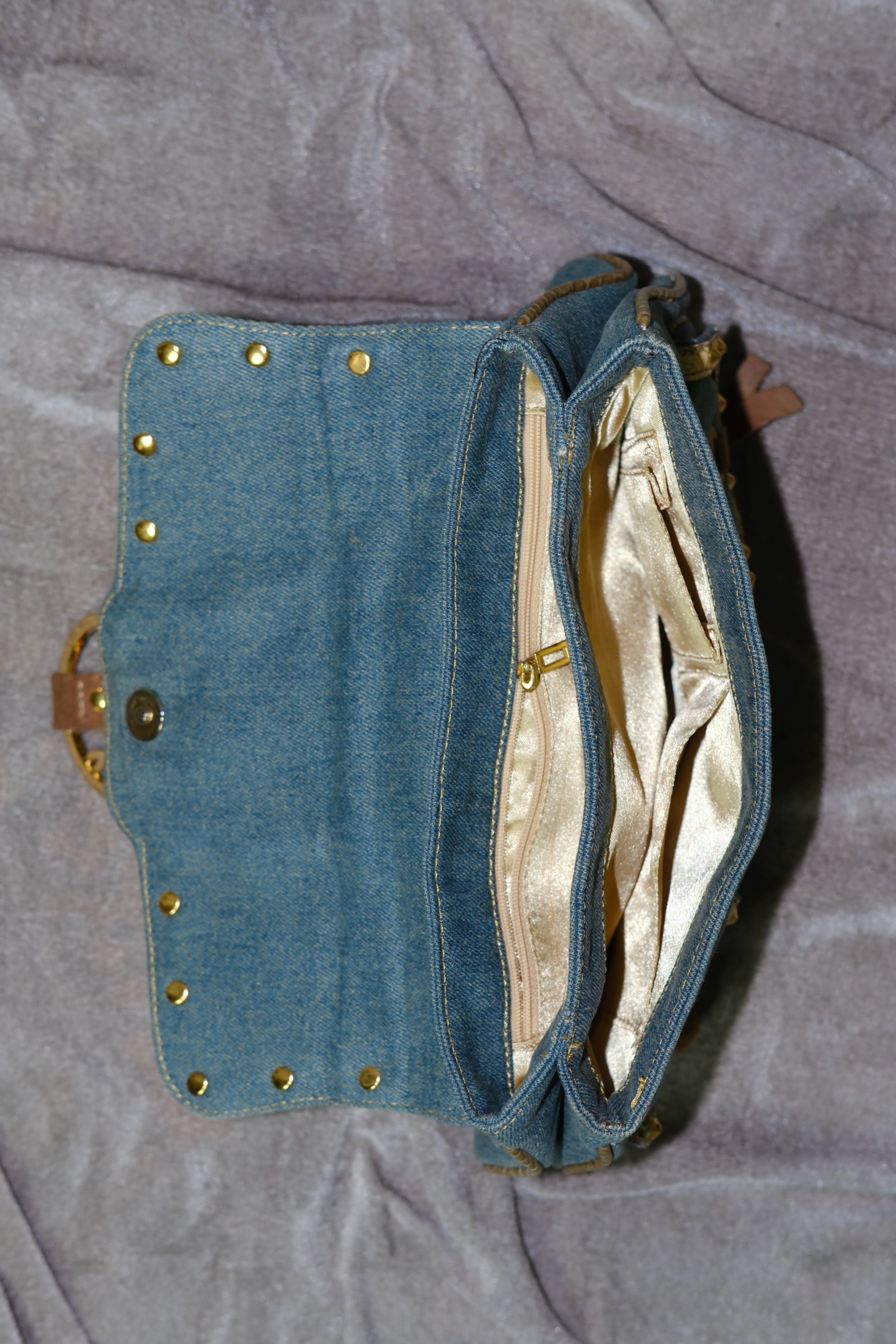 GUESS Blue Denim & Snake-Embossed Leather Shoulder Bag