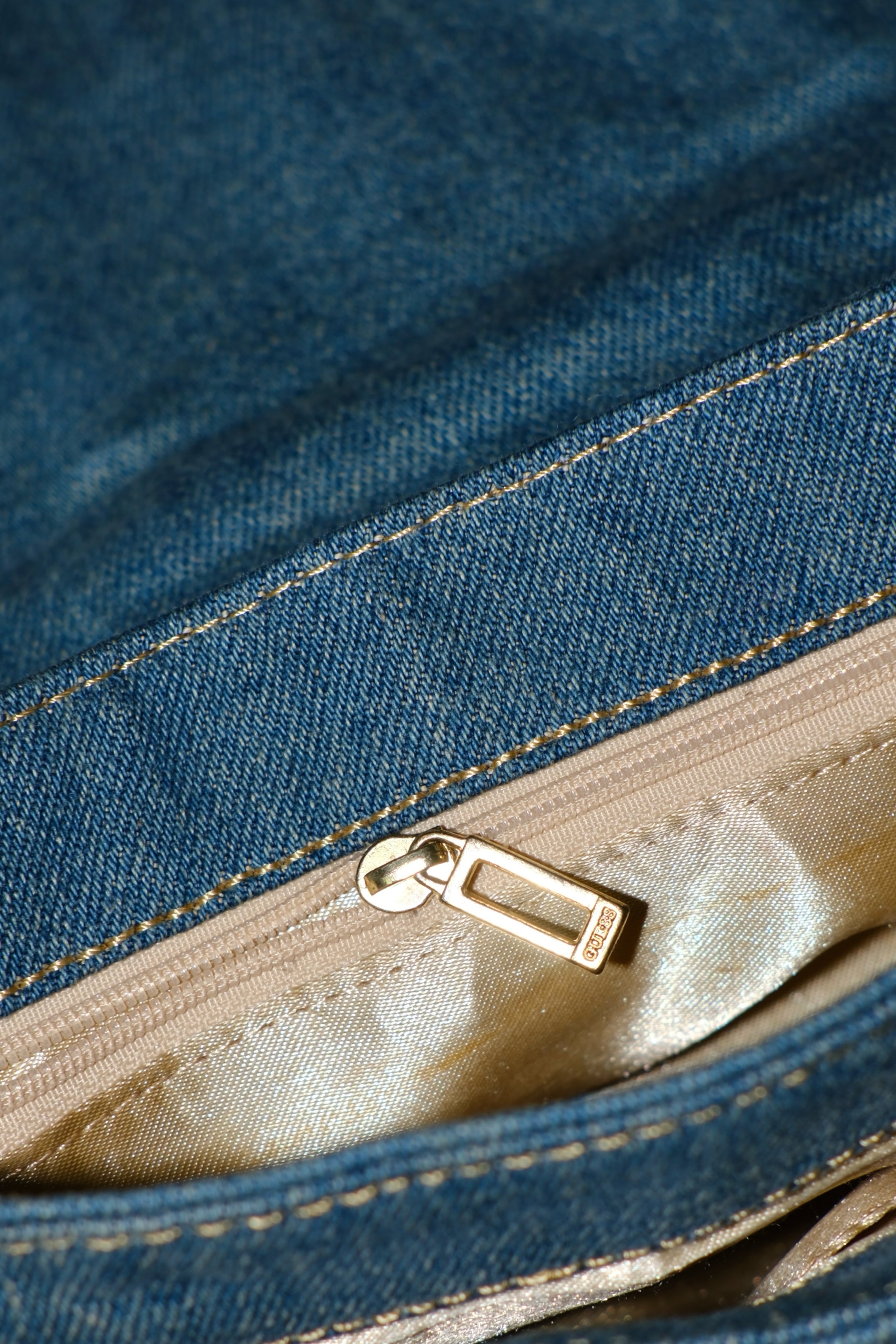 GUESS Blue Denim & Snake-Embossed Leather Shoulder Bag
