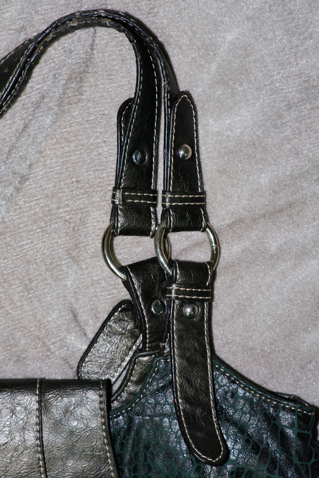 GUESS Black Croc-Embossed Leather Shoulder Tote Bag