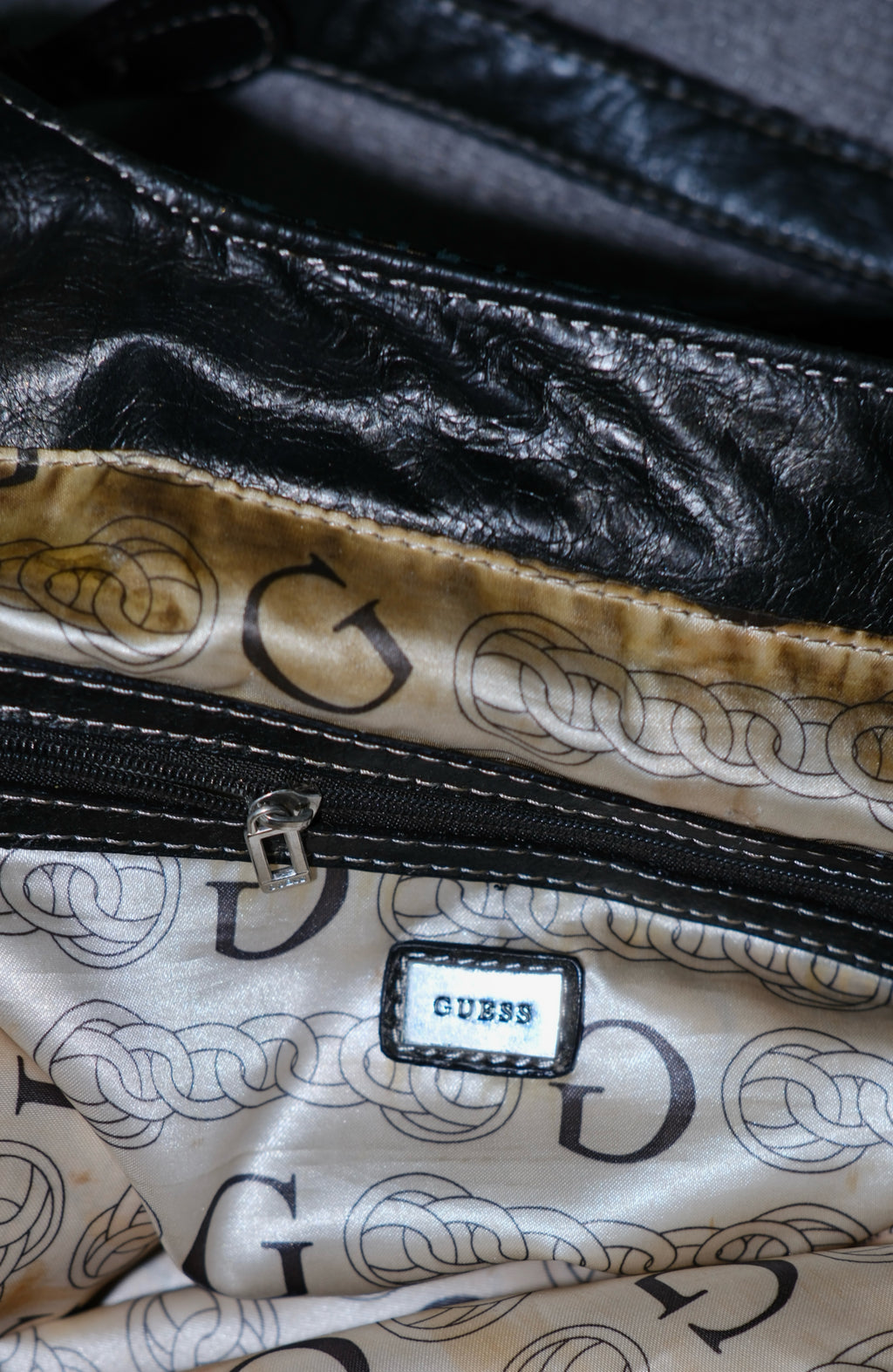 GUESS Black Croc-Embossed Leather Shoulder Tote Bag