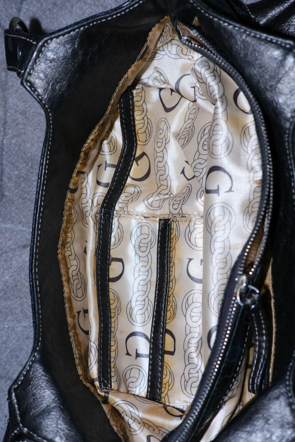 GUESS Black Croc-Embossed Leather Shoulder Tote Bag