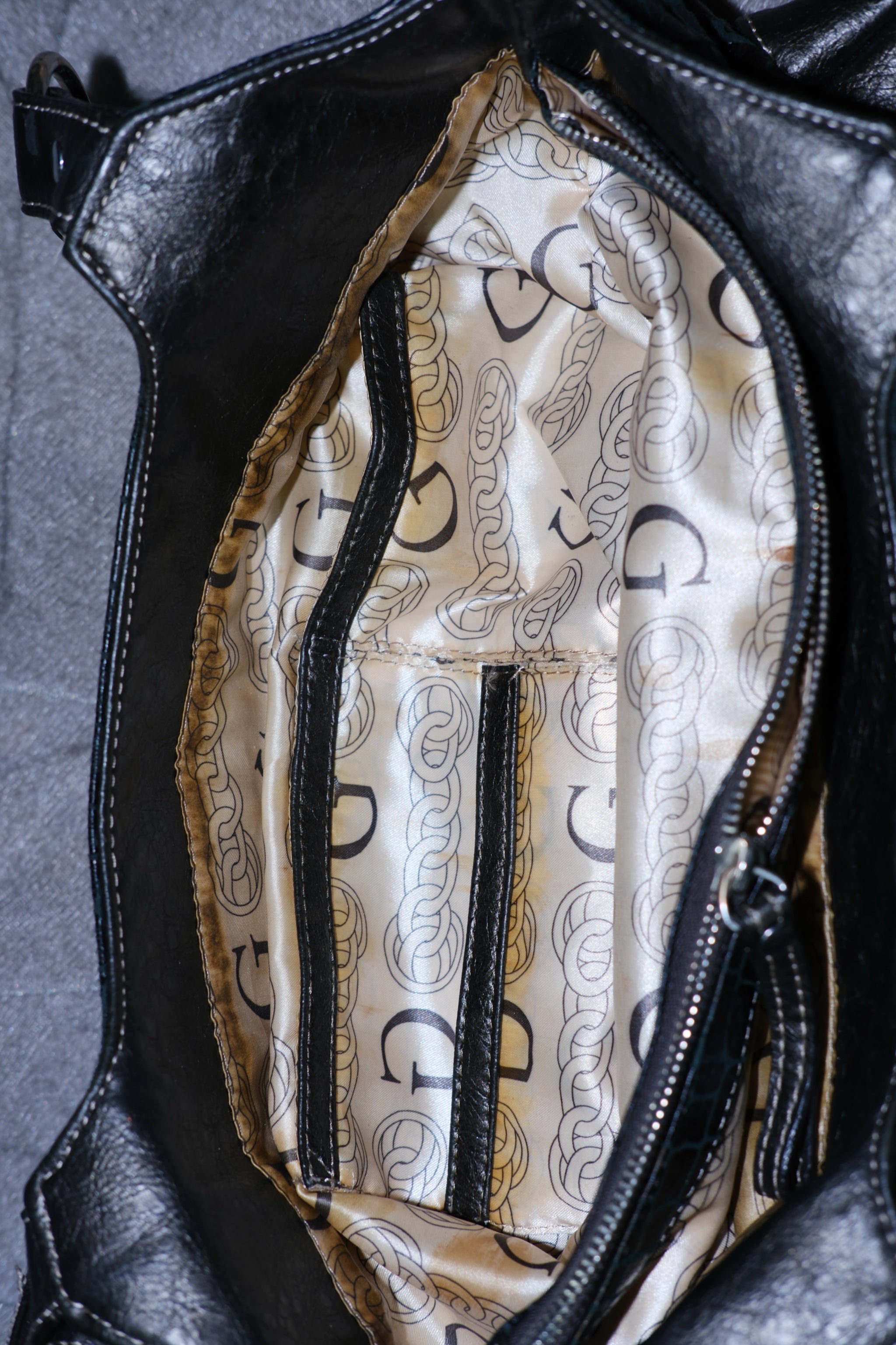 GUESS Black Croc-Embossed Leather Shoulder Tote Bag