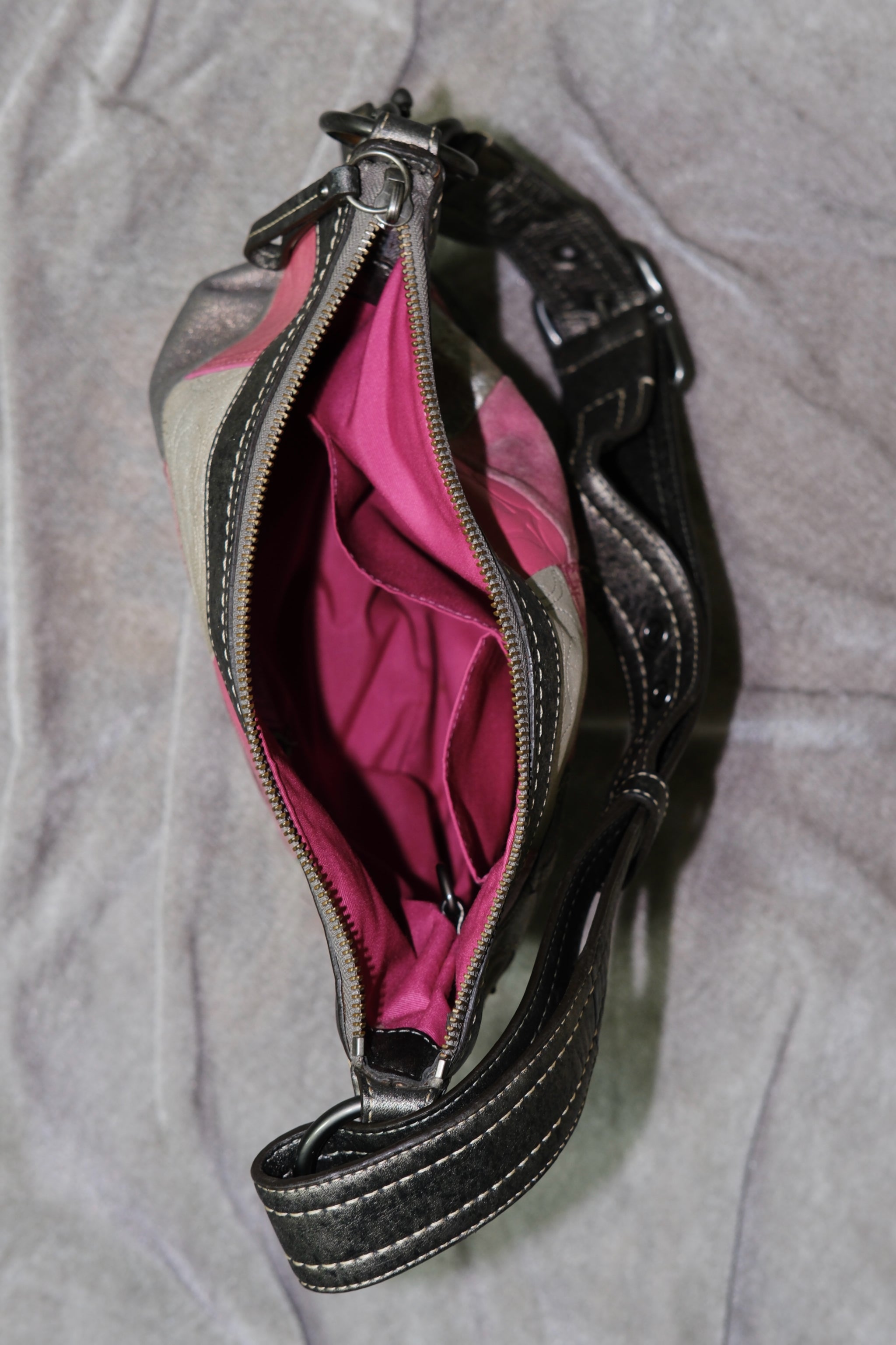 Coach Pink & Silver Patchwork Leather Shoulder Bag