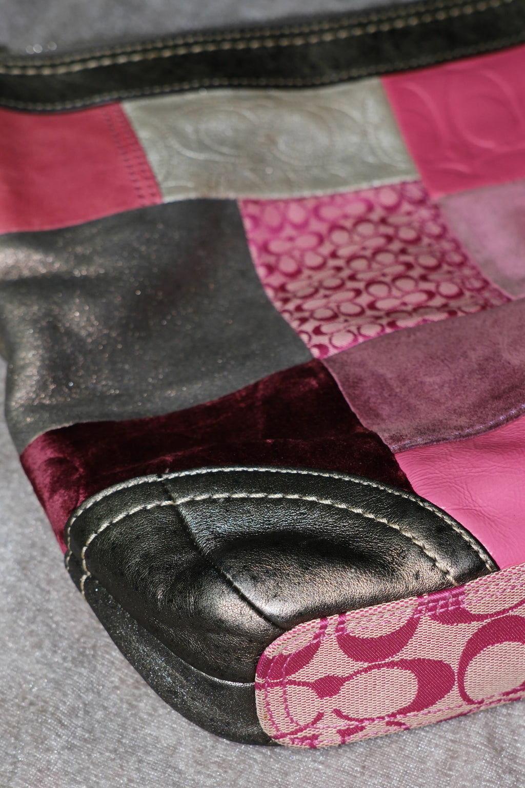 Coach Pink & Silver Patchwork Leather Shoulder Bag