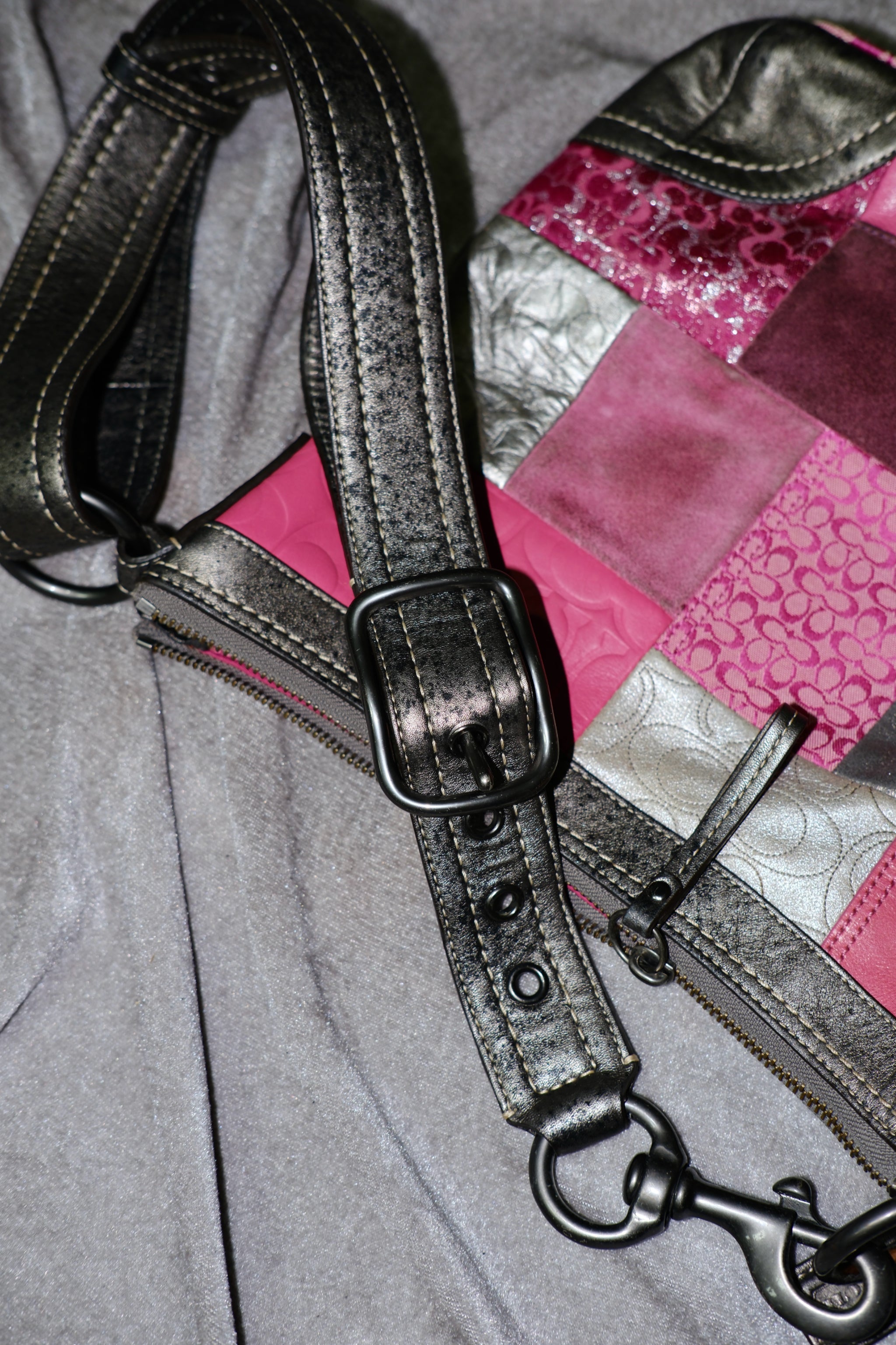 Coach Pink & Silver Patchwork Leather Shoulder Bag