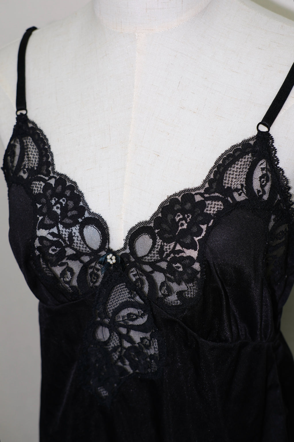 French Pure Desire Black Satin & Lace Camisole Top