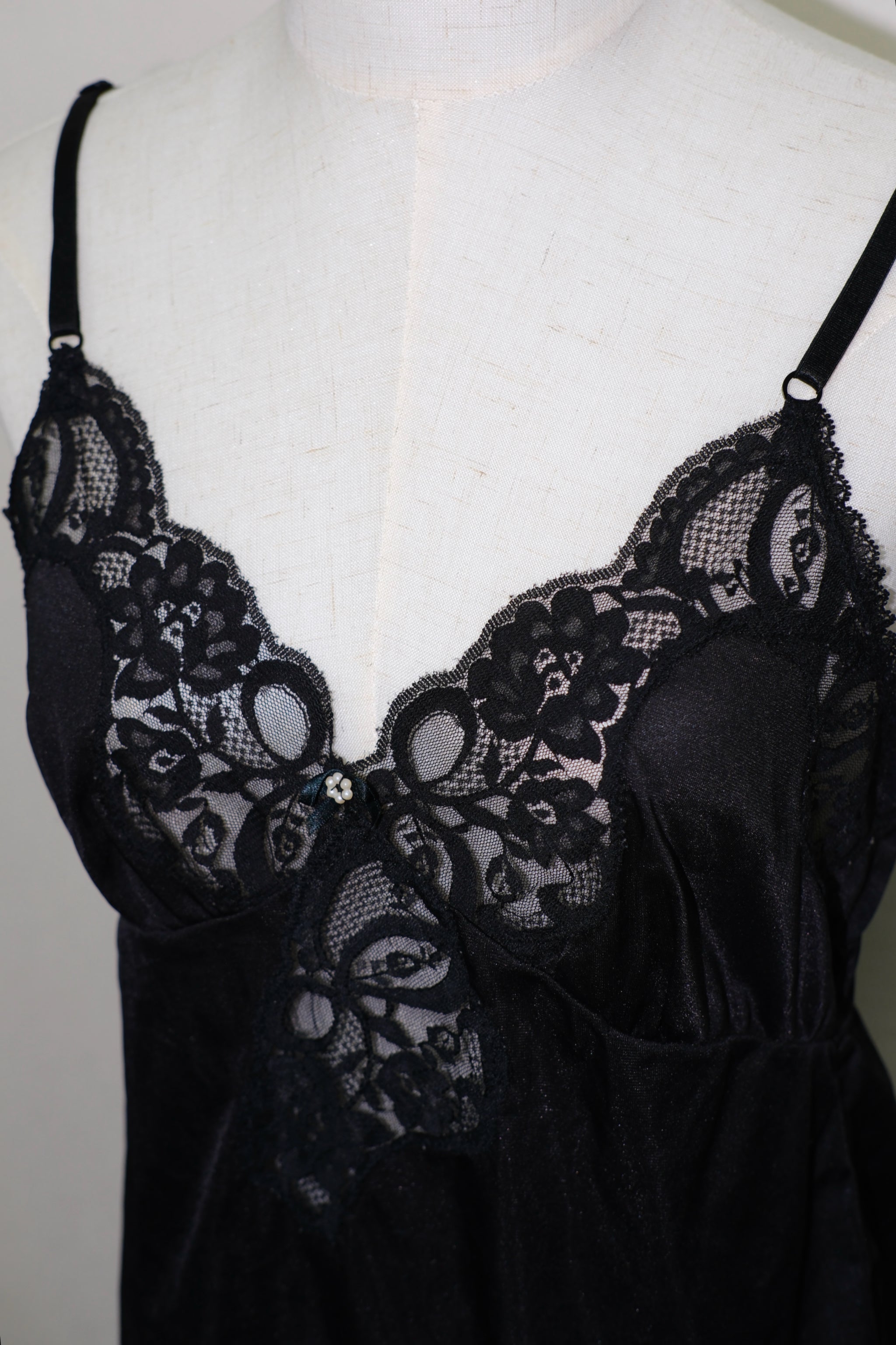 French Pure Desire Black Satin & Lace Camisole Top