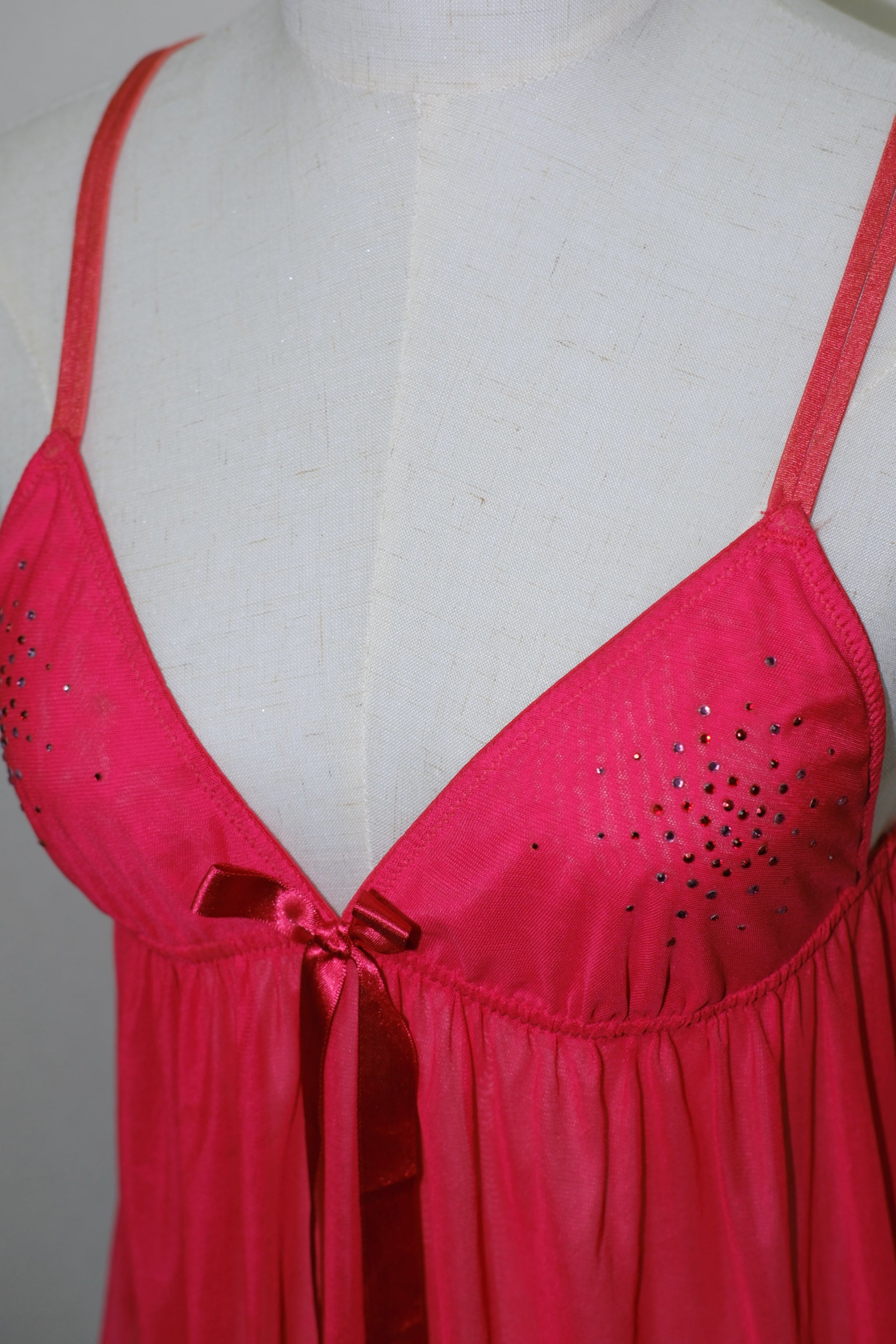 Red Rhinestone Mesh Babydoll Camisole Top
