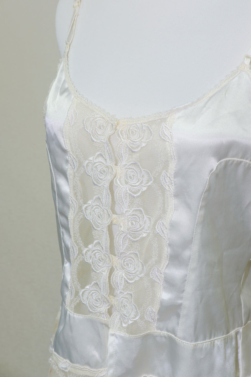Off-White Rose Lace Satin Front-Button Camisole