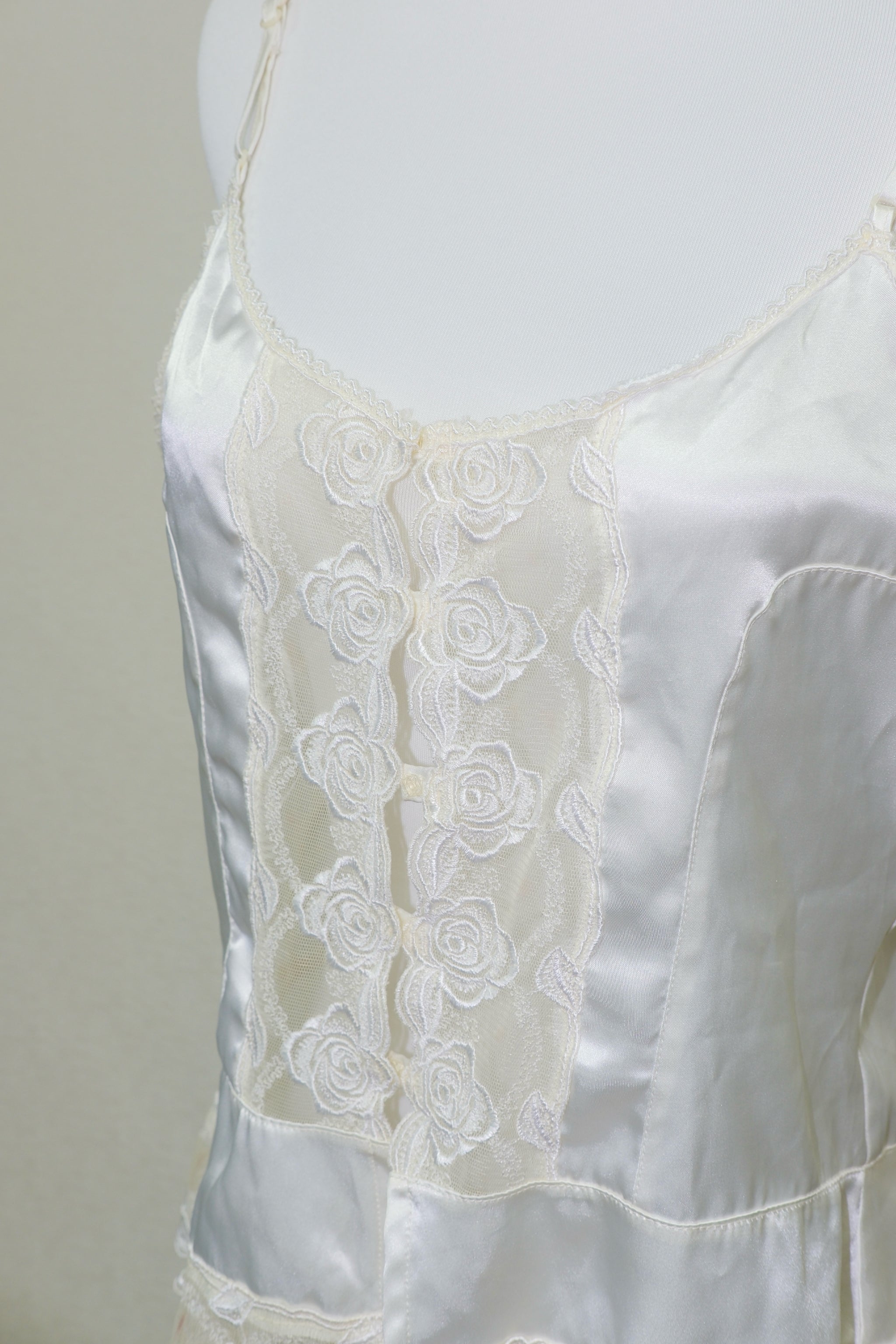 Off-White Rose Lace Satin Front-Button Camisole