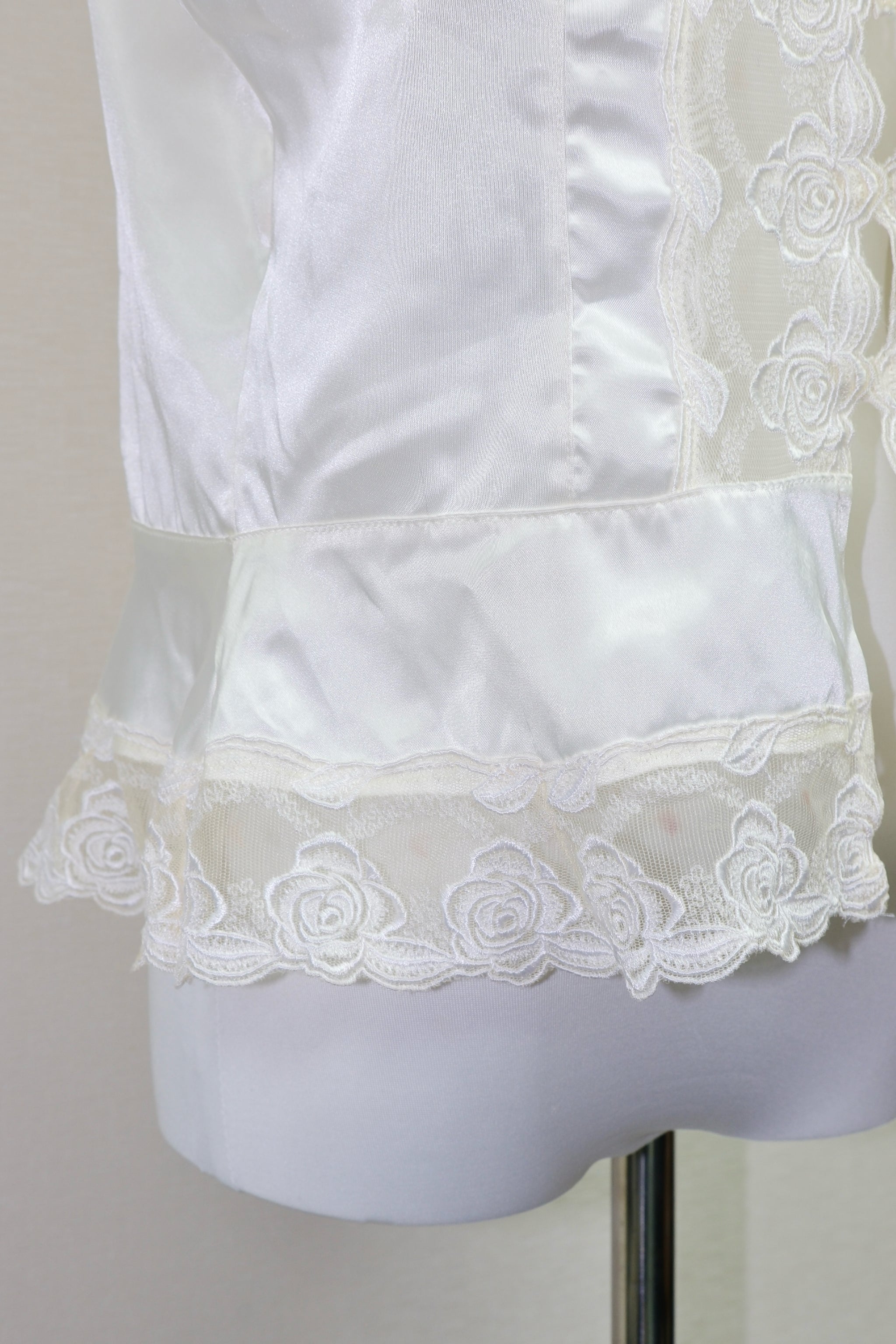 Off-White Rose Lace Satin Front-Button Camisole