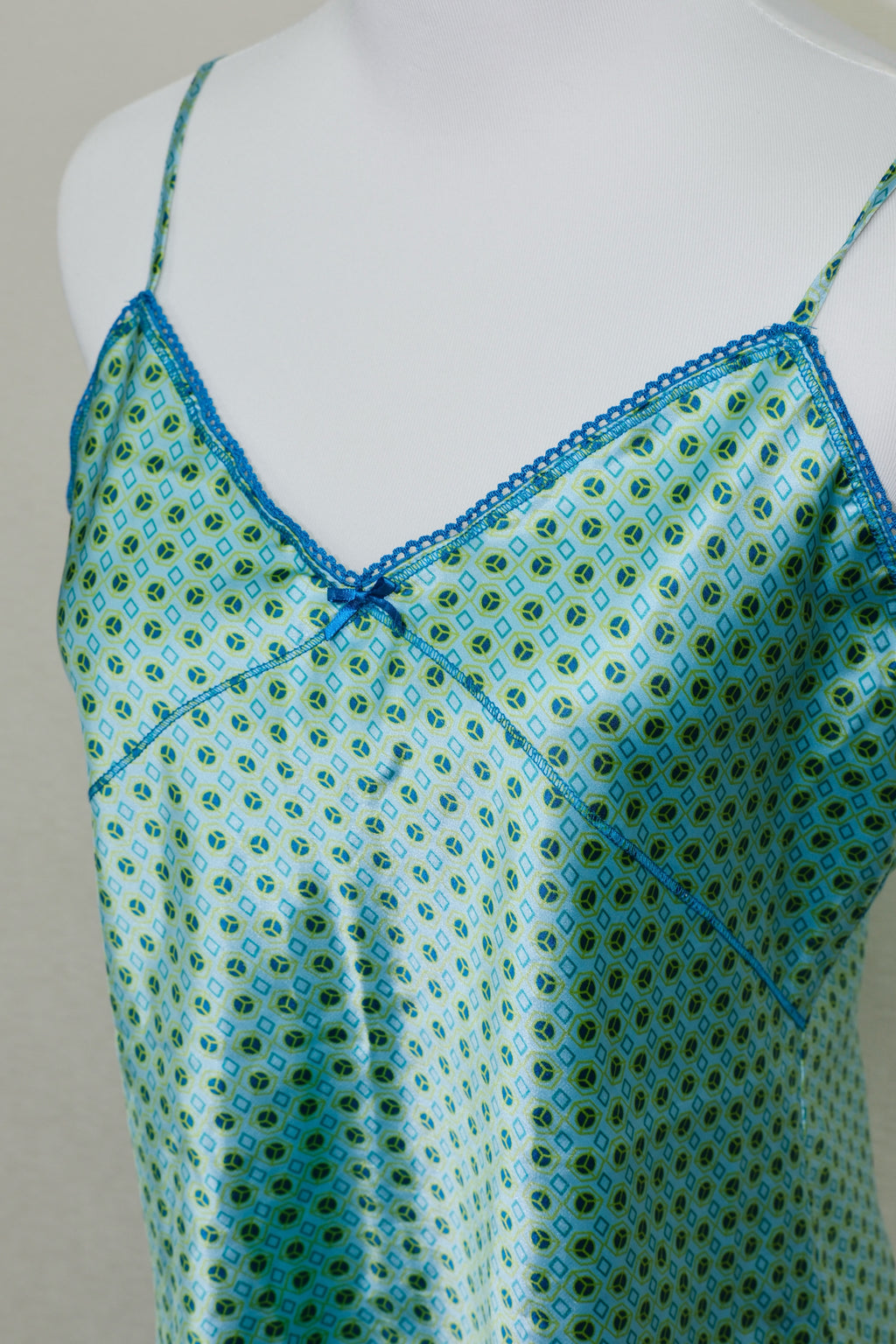 Blue-Green Diamond Print Satin Camisole Top