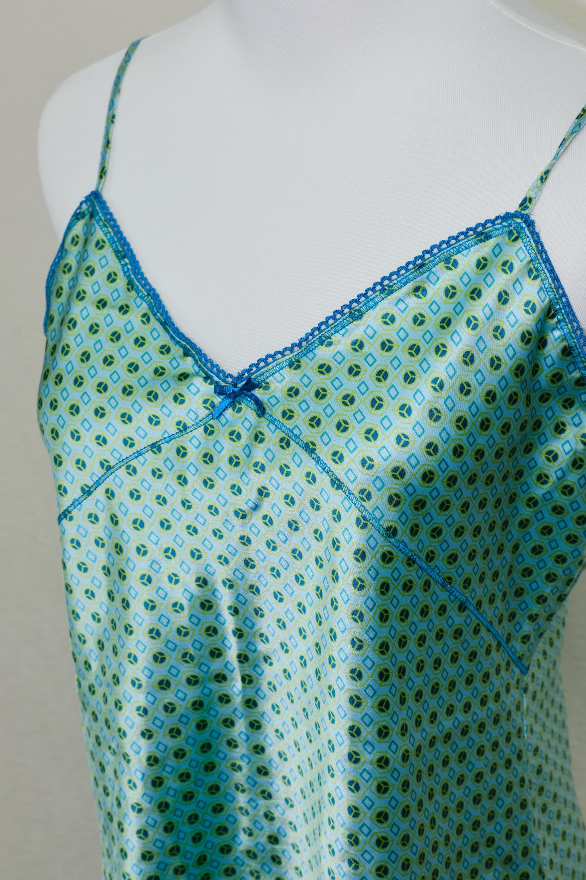 Blue-Green Diamond Print Satin Camisole Top