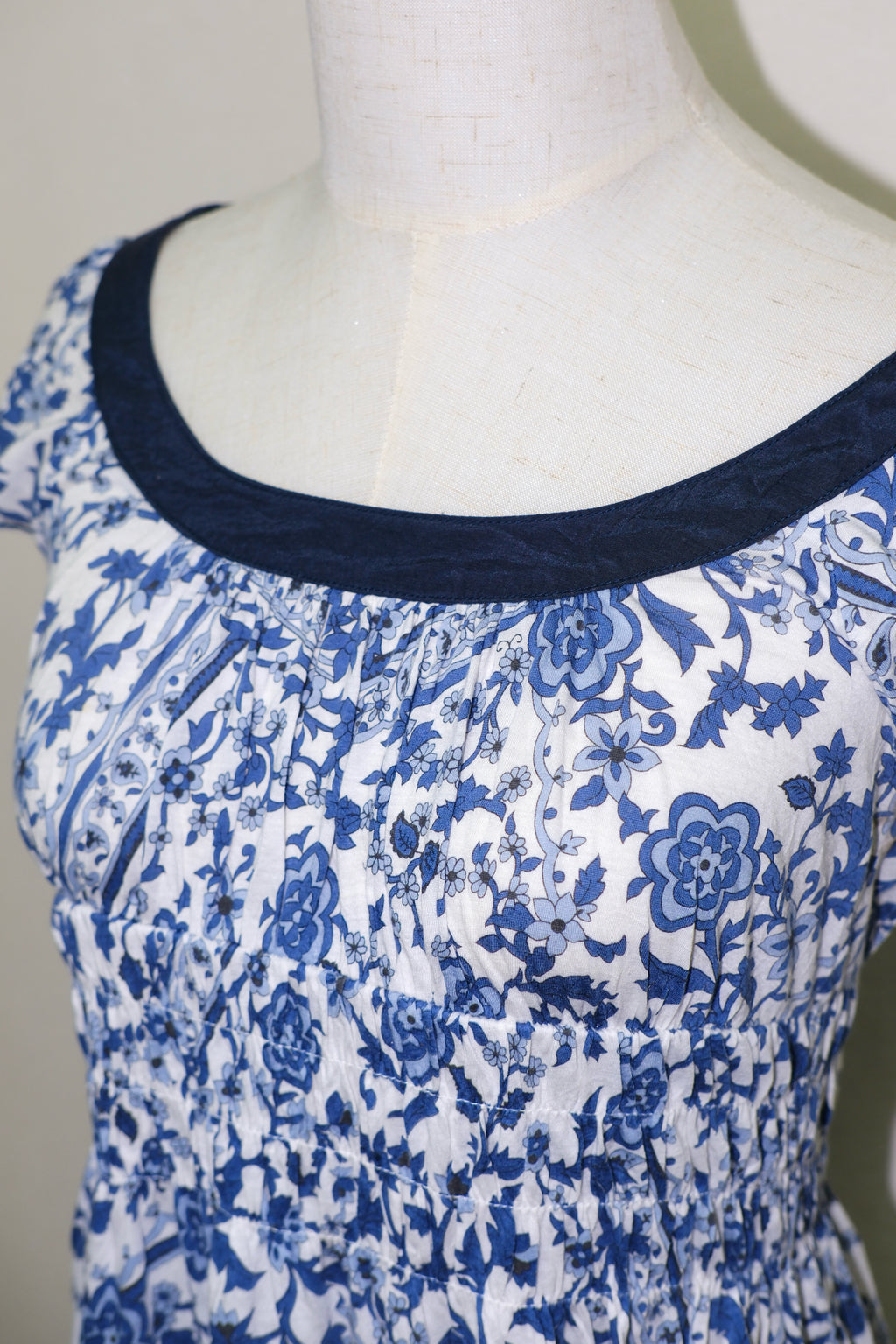 Porcelain Print Off-Shoulder Waisted Top