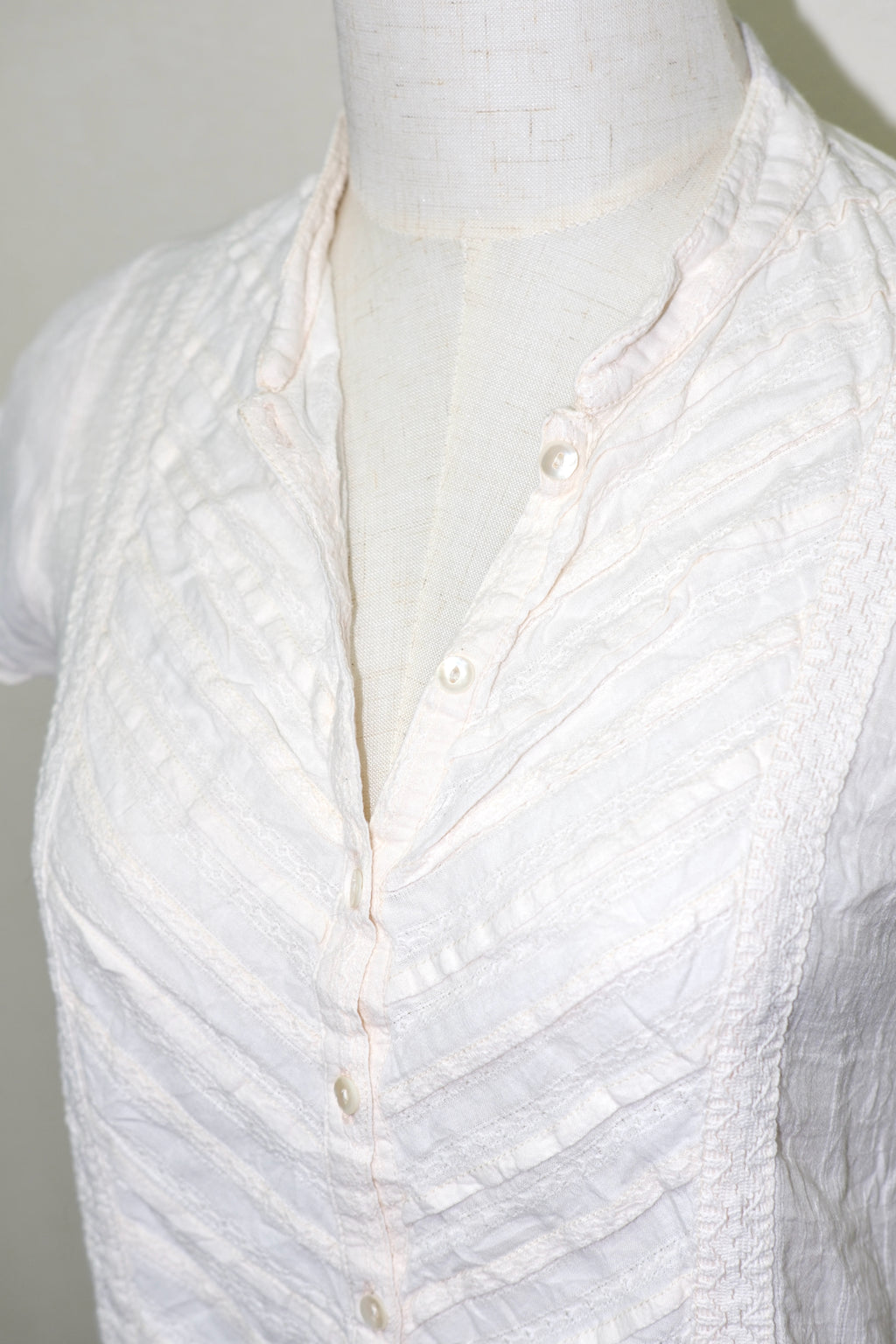 Light Pink Ruffled Button-Front Short-Sleeve Blouse