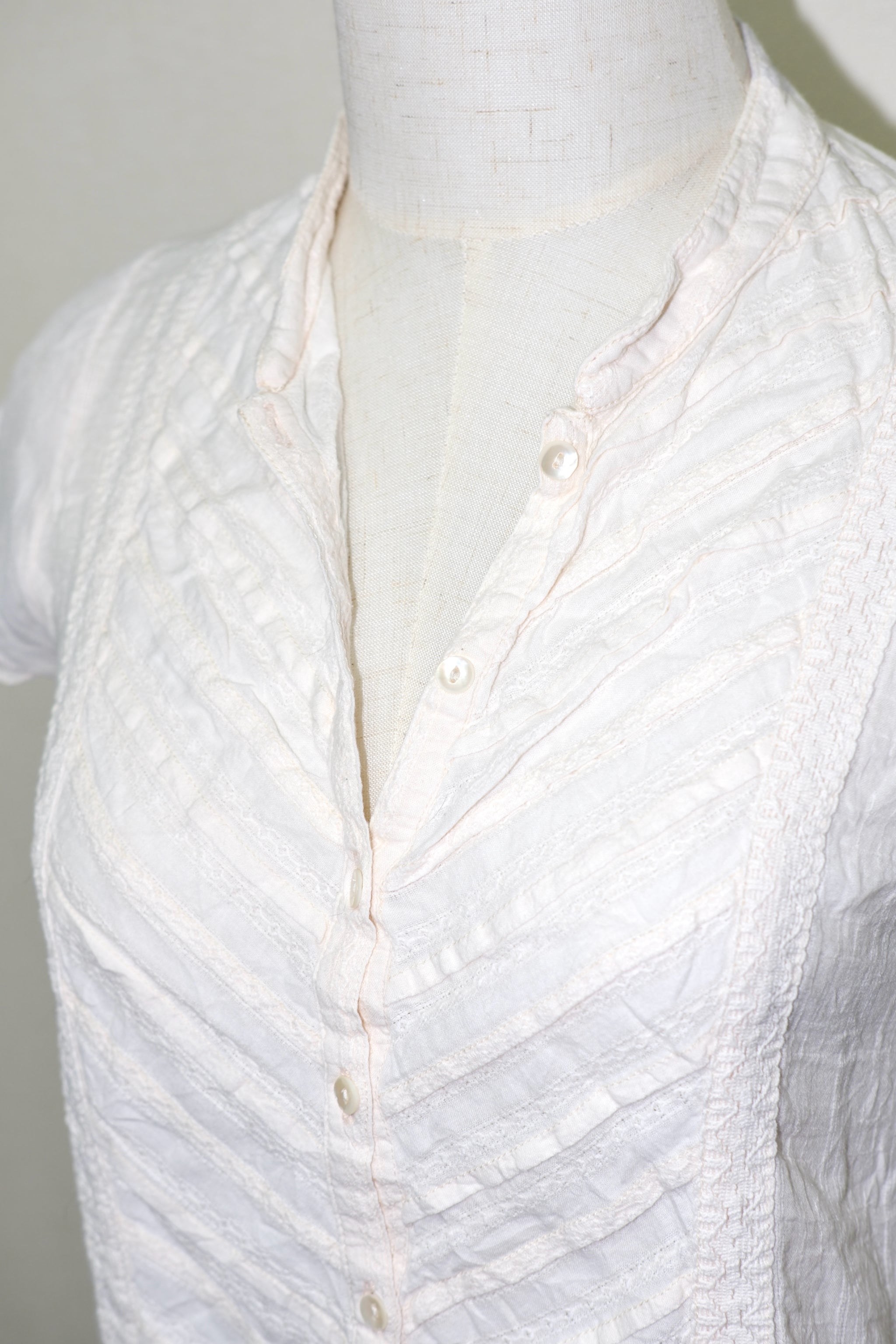 Light Pink Ruffled Button-Front Short-Sleeve Blouse