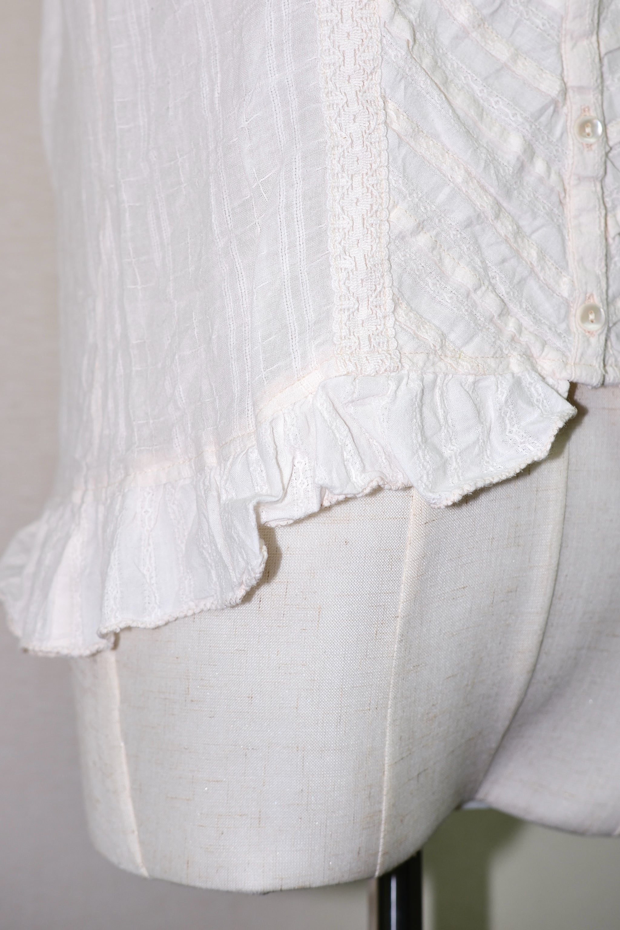 Light Pink Ruffled Button-Front Short-Sleeve Blouse