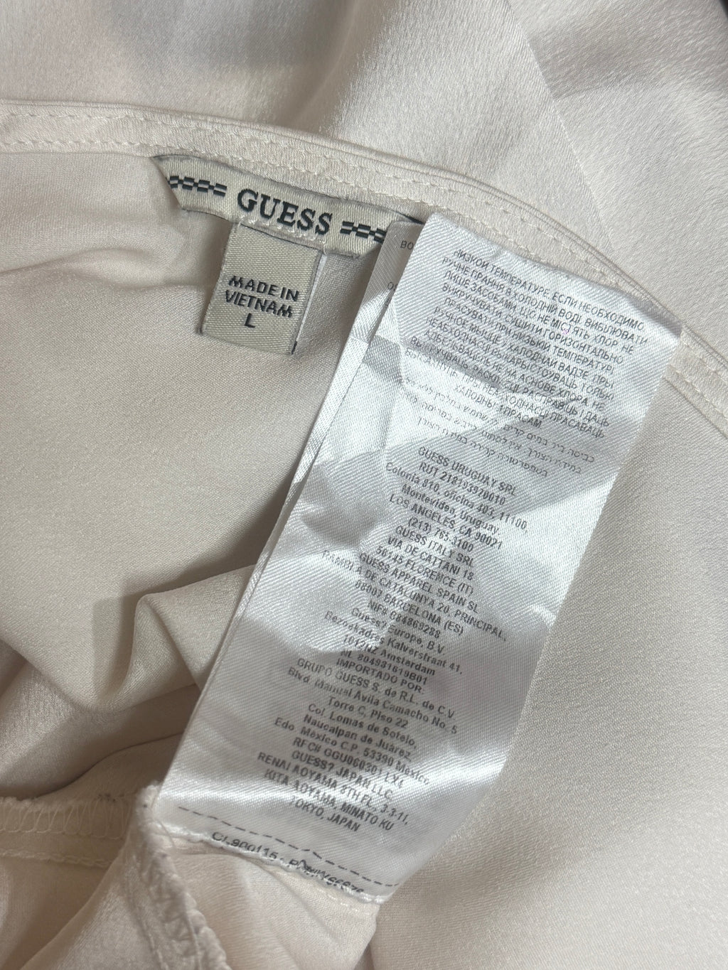 GUESS Moonlight White Soft Sheen Satin V-Neck Camisole