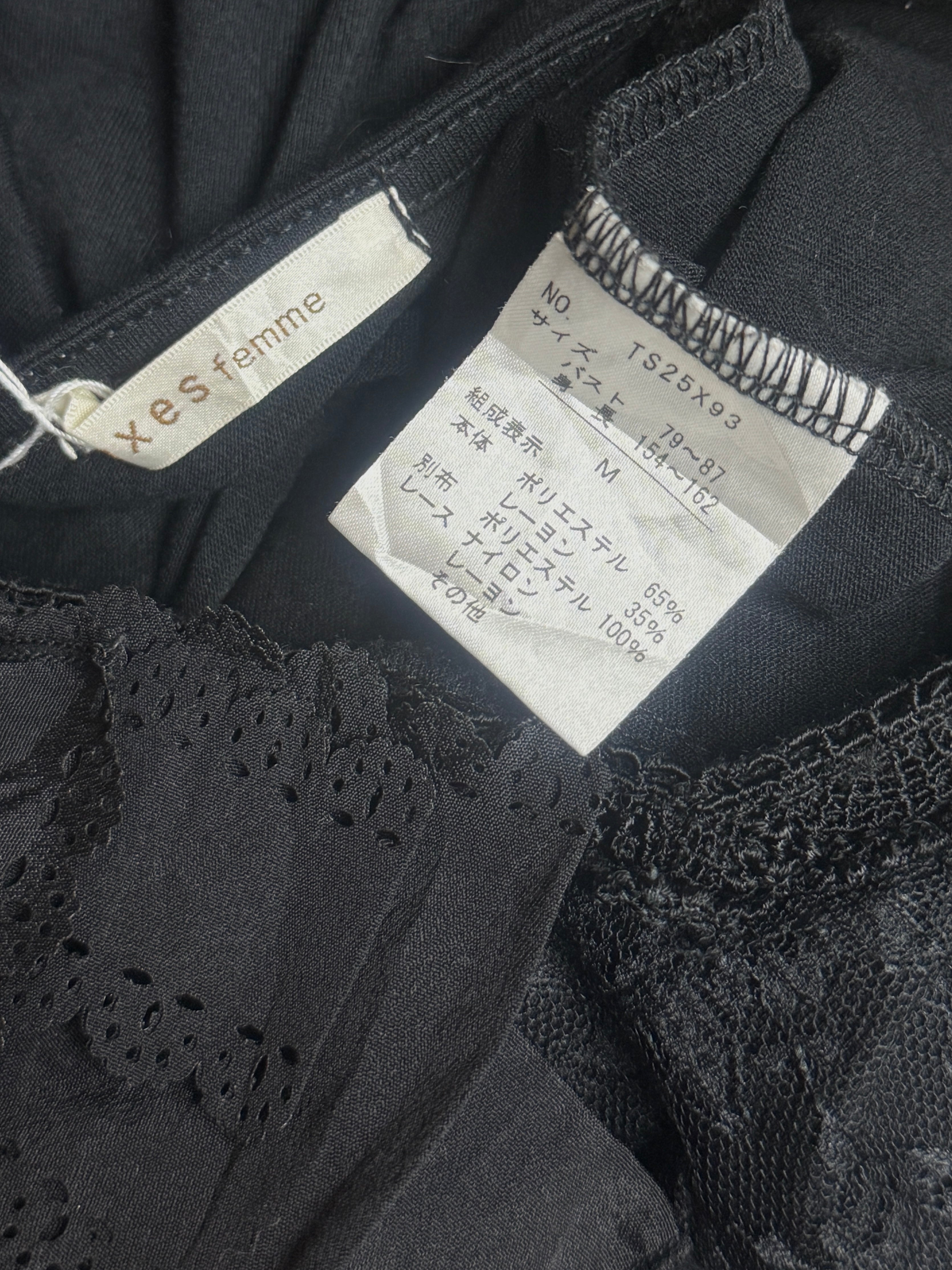Black Lace & Pearl-Embellished Square Neck Short-Sleeve