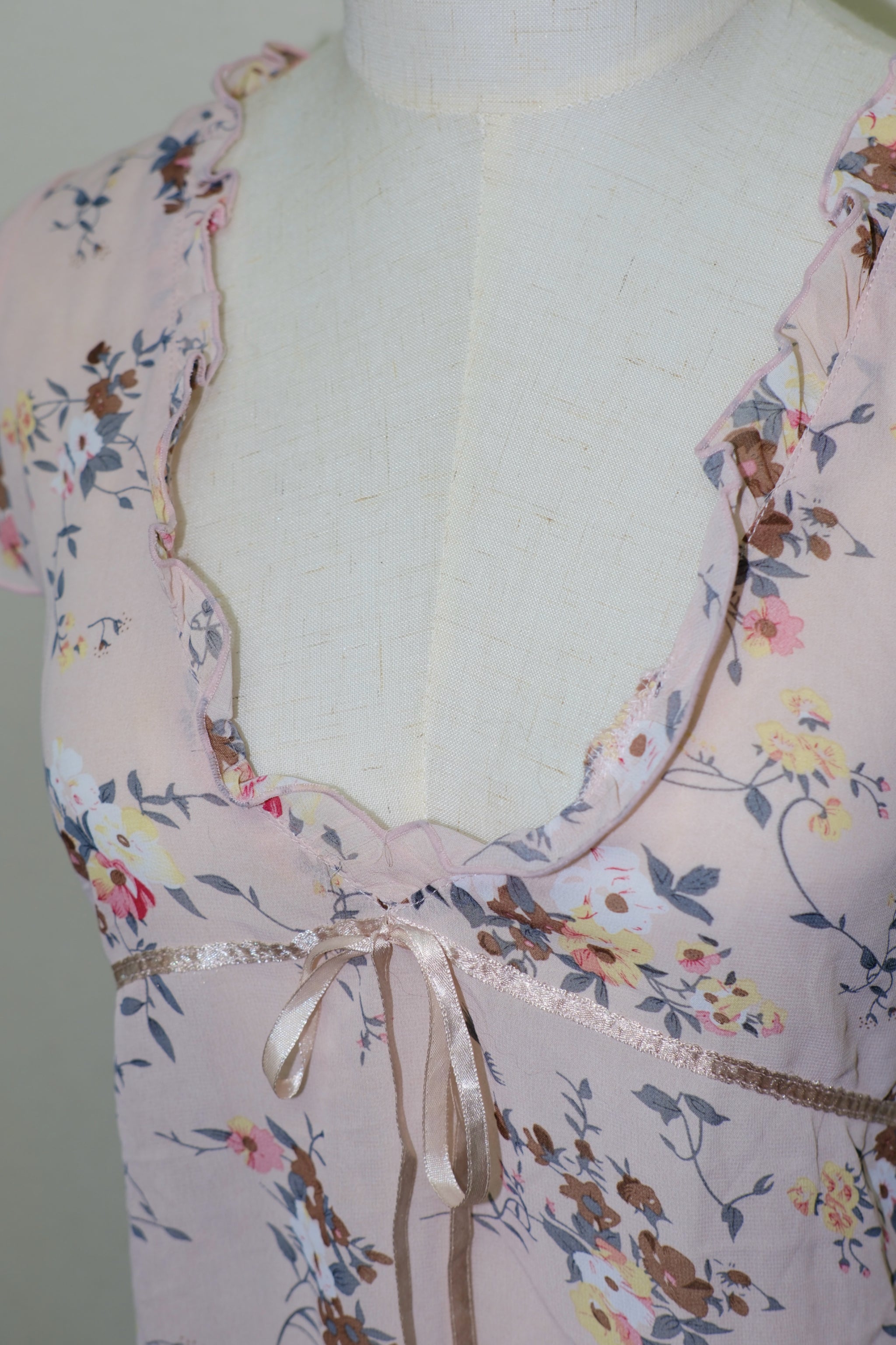 Blush Floral Ruffled V-Neck Tie-Front Chiffon Top