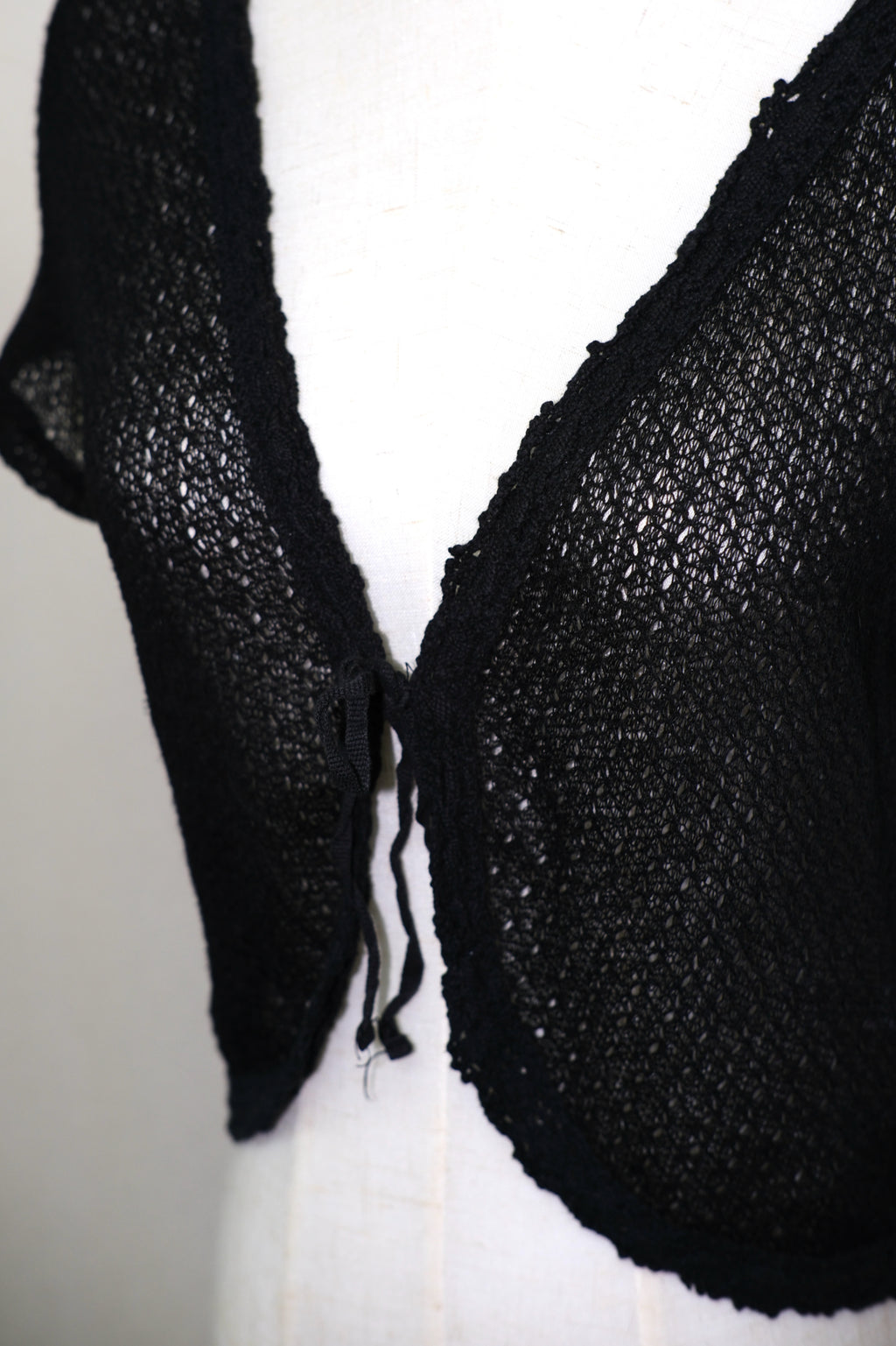 Crochet Lace Tie-Front Short Bolero Cardigan