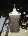 Brown Ditsy Floral Square-Neck Lace Bow Wear